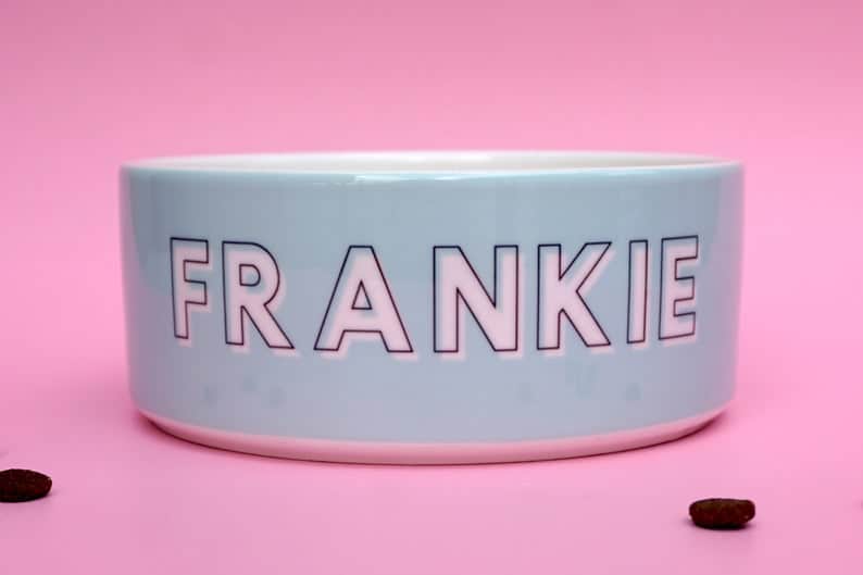 customized blue dog bowl "frankie"