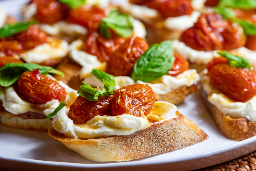 Ricotta Bruschetta with Sweet and Spicy Tomatoes