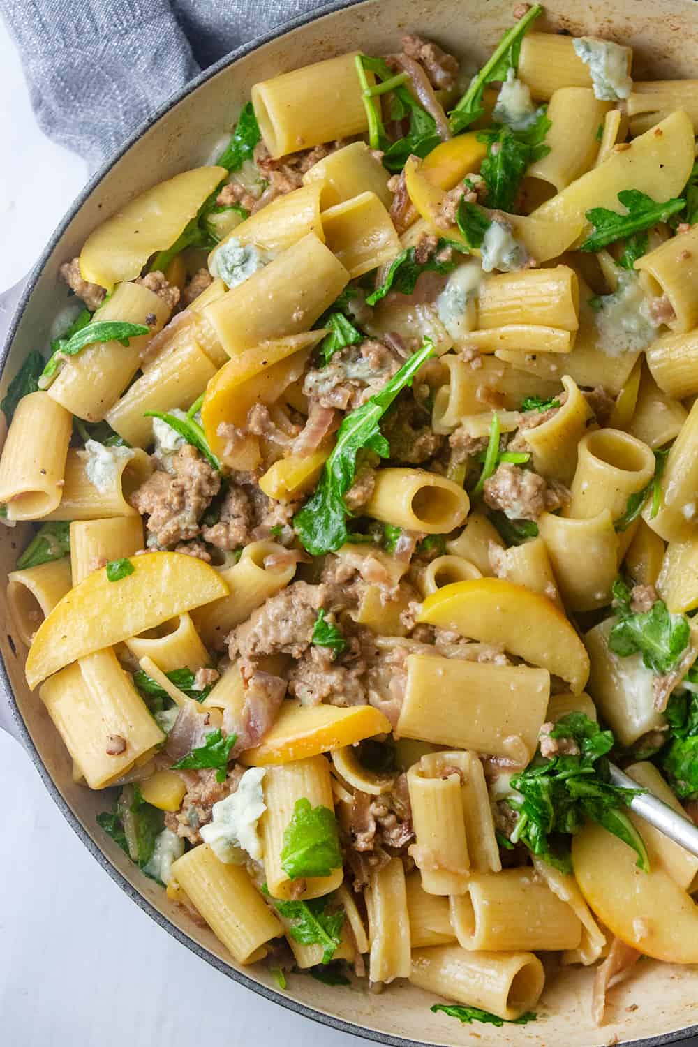 Pasta With Sausage Apples and Gorgonzola